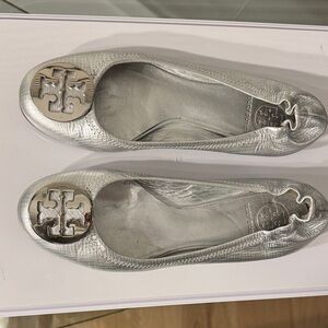 Tory Burch Metallic Silver Flats
